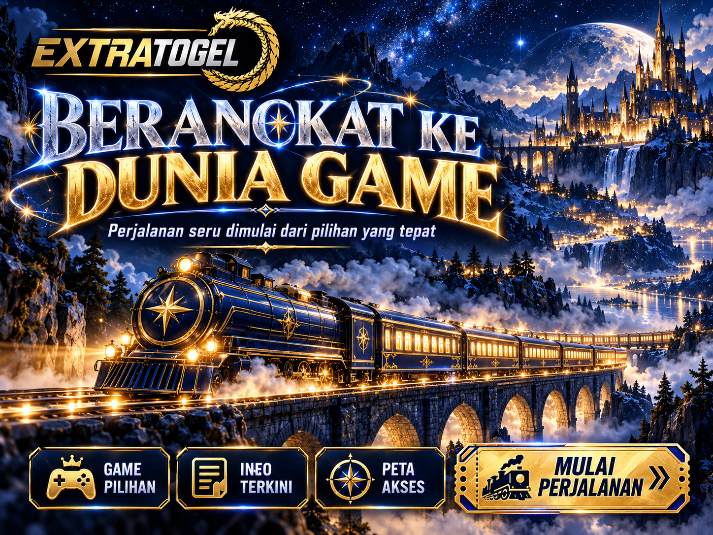 Banner EXTRATOGEL dengan enam cincin orbit emas mengelilingi inti energi biru di angkasa